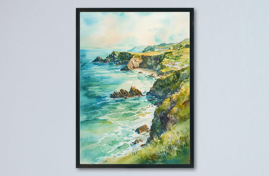 Cornwall Watercolor Poster Cornwall Travel Print Cornwall Wall Art Cornwall Landscape Painting Cornwall Souvenir UK Coast Decor