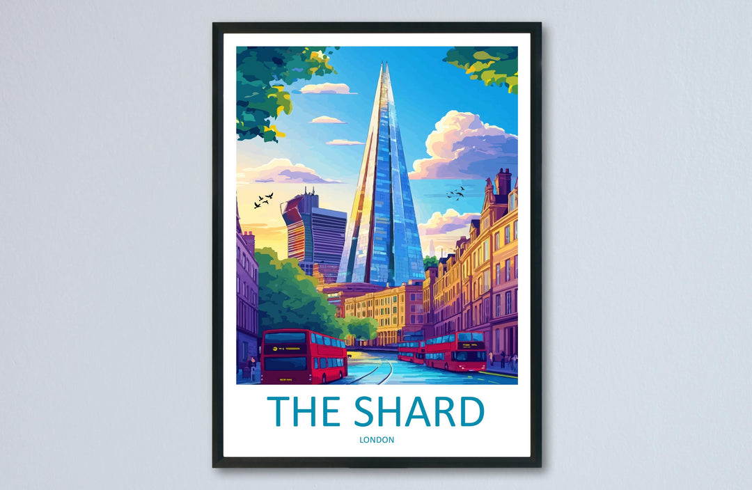 The Shard Travel Poster London Wall Art Modern Landmark Print Cityscape Illustration London Skyline Decor Shard Gift Souvenir Scene