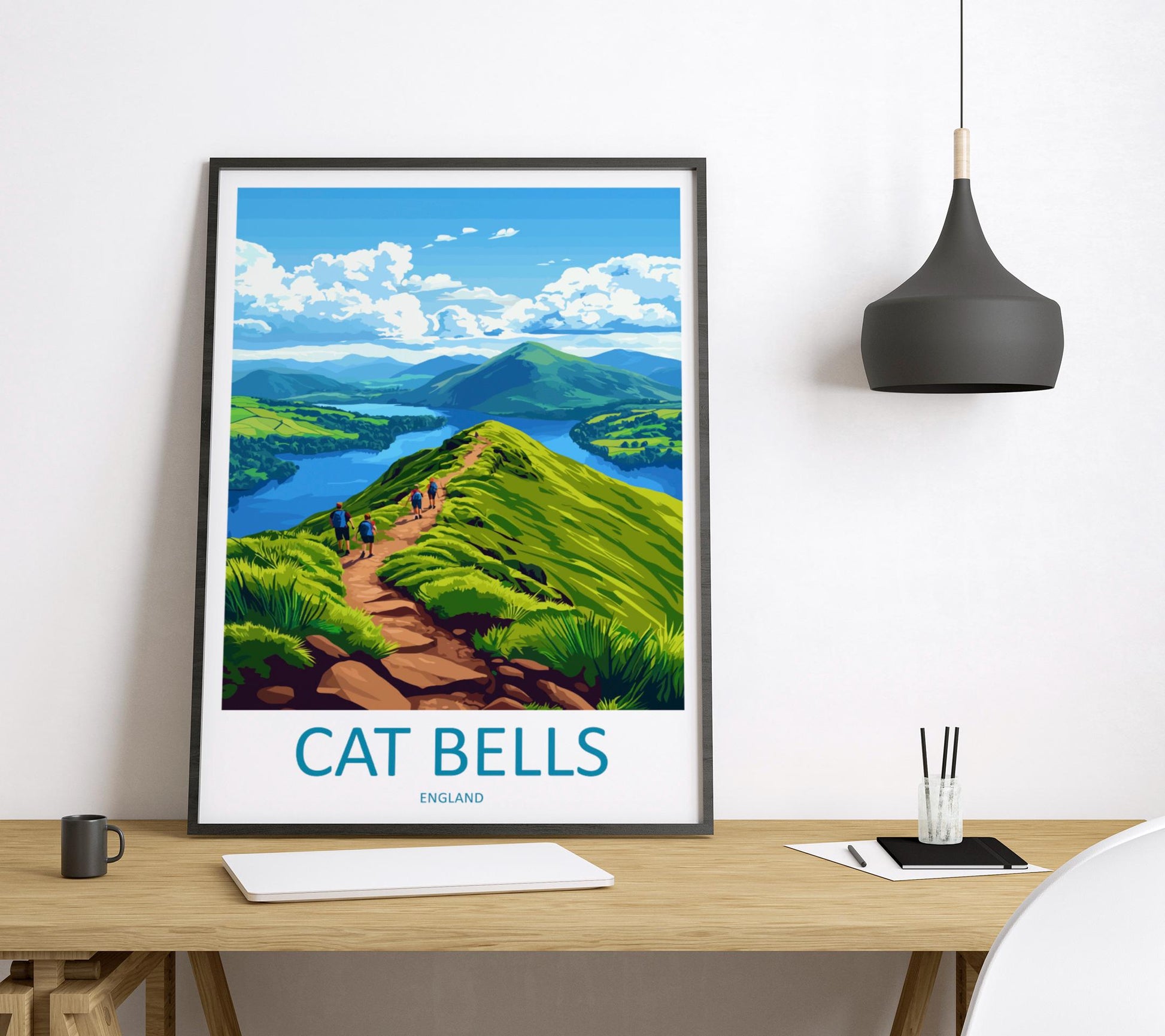 Cat Bells Travel Poster Lake District Wall Art Mountain Print Scenic Ridge Illustration Derwentwater Decor Cat Bells Gift Souvenir