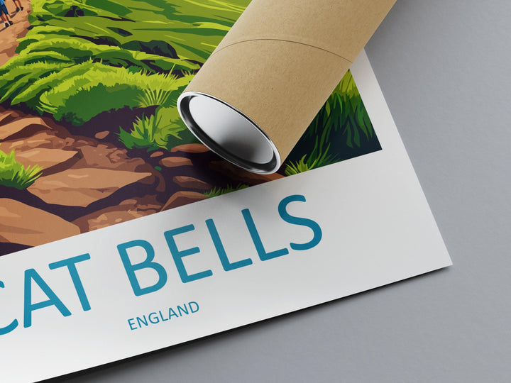 Cat Bells Travel Poster Lake District Wall Art Mountain Print Scenic Ridge Illustration Derwentwater Decor Cat Bells Gift Souvenir