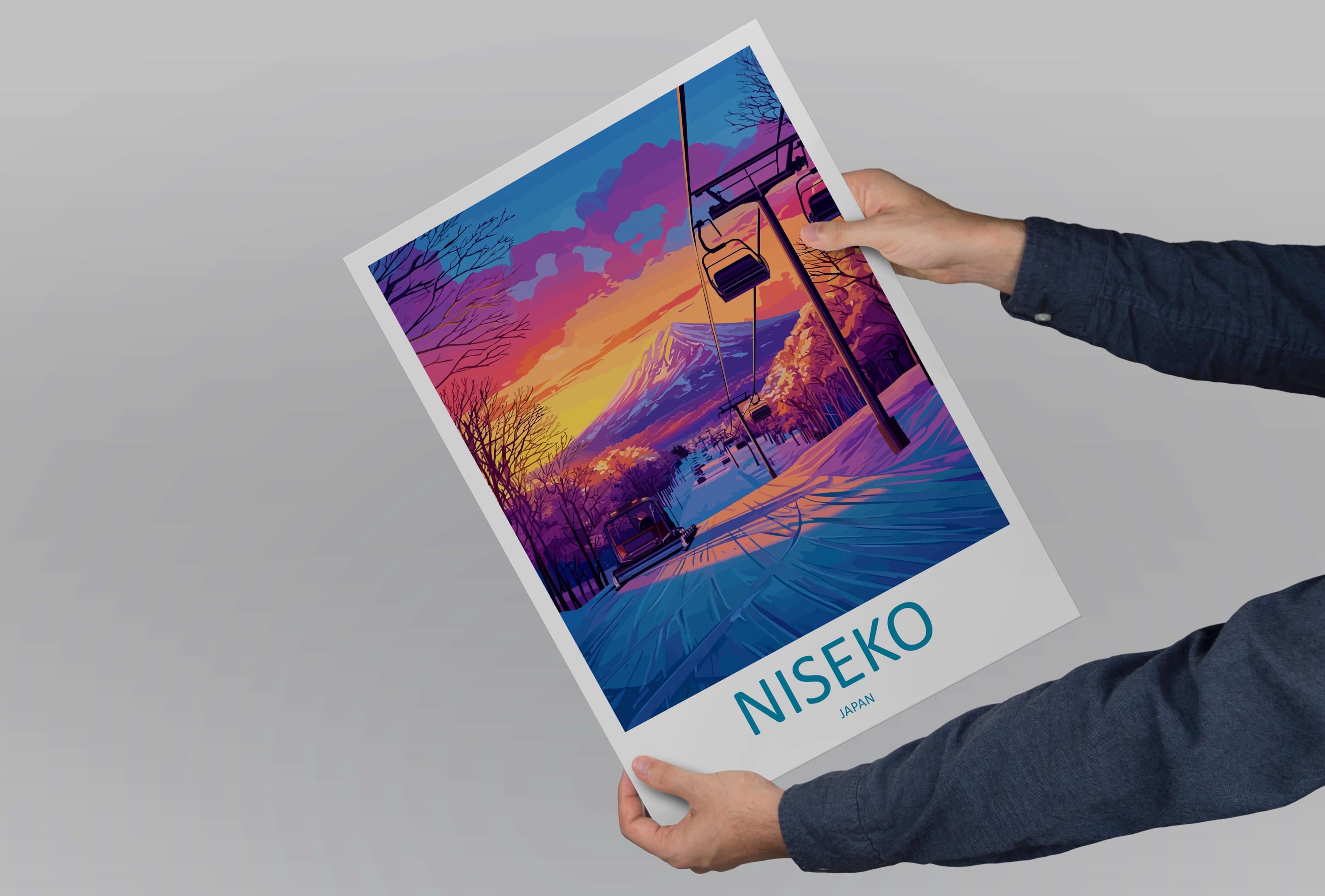 Niseko Travel Poster Japan Wall Art Mountain Resort Print Snowy Landscape Illustration Hokkaido Decor Niseko Gift Souvenir Scene