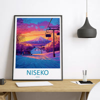 Niseko Travel Poster Japan Wall Art Mountain Resort Print Snowy Landscape Illustration Hokkaido Decor Niseko Gift Souvenir Scene