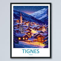 Tignes Travel Poster France Wall Art Ski Resort Print Alpine Mountain Illustration Snowy Landscape Decor Tignes Gift Souvenir Scene
