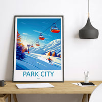 Park City Travel Poster Utah Wall Art Mountain Resort Print Ski Town Illustration Snowy Landscape Decor Park City Gift Souvenir Scene
