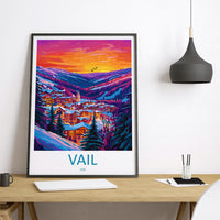 Vail Travel Poster Colorado Wall Art Ski Resort Print Mountain Village Illustration Snowy Landscape Decor Vail Gift Souvenir Scene