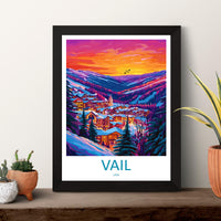 Vail Travel Poster Colorado Wall Art Ski Resort Print Mountain Village Illustration Snowy Landscape Decor Vail Gift Souvenir Scene