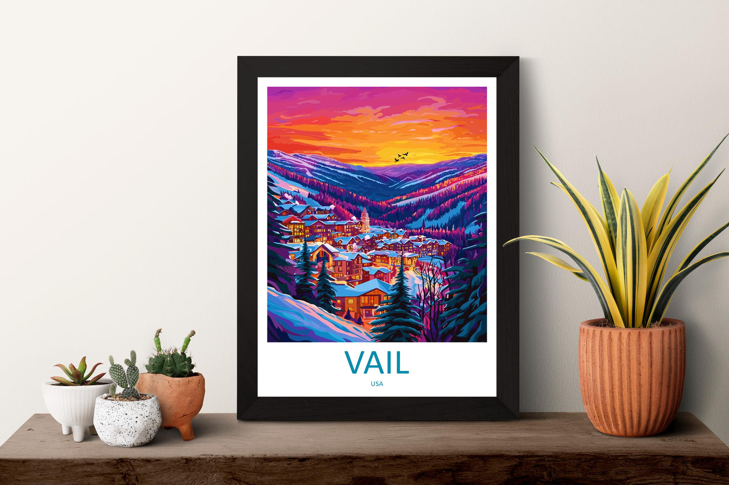 Vail Travel Poster Colorado Wall Art Ski Resort Print Mountain Village Illustration Snowy Landscape Decor Vail Gift Souvenir Scene