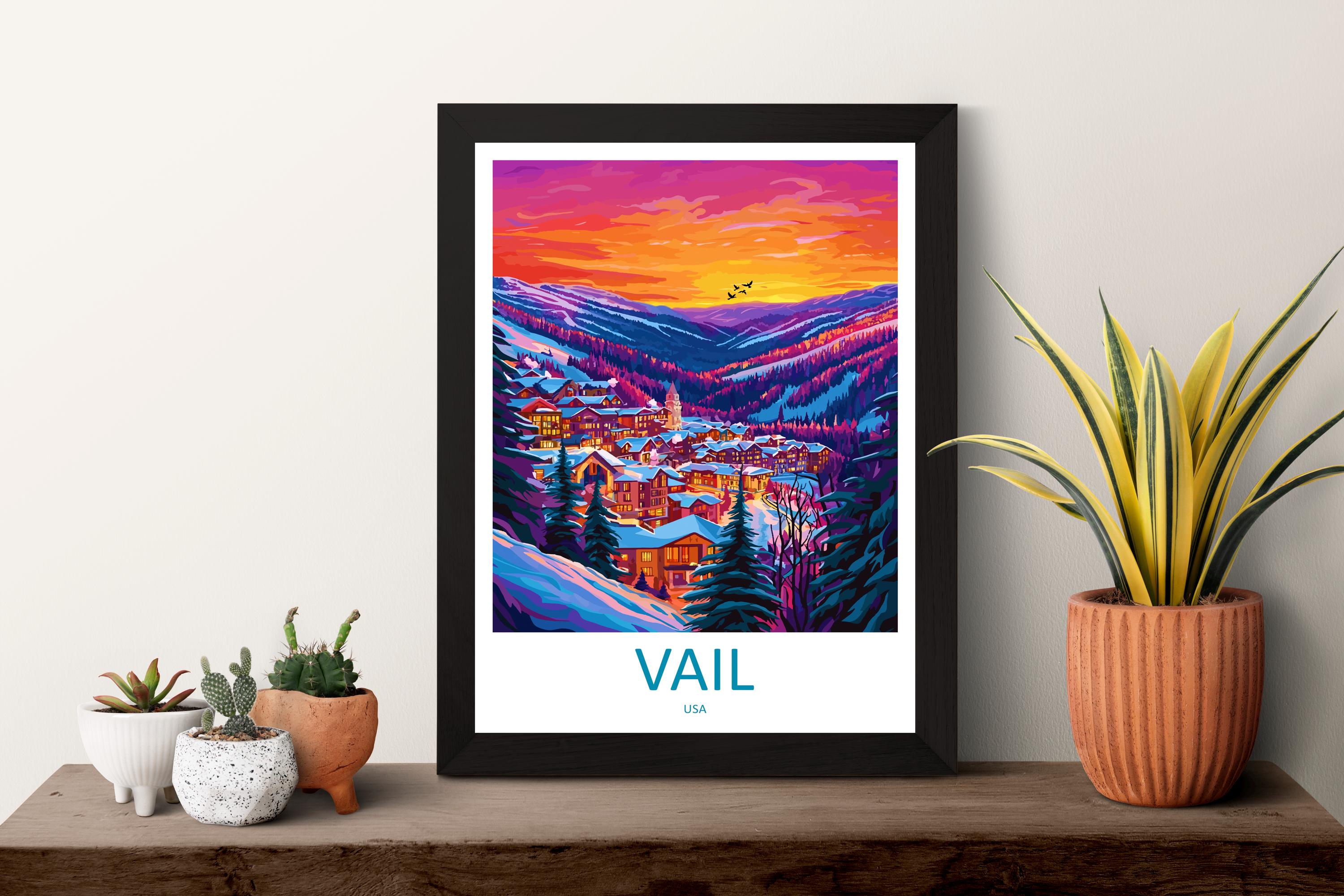 Vail Travel Poster Colorado Wall Art Ski Resort Print Mountain Village Illustration Snowy Landscape Decor Vail Gift Souvenir Scene