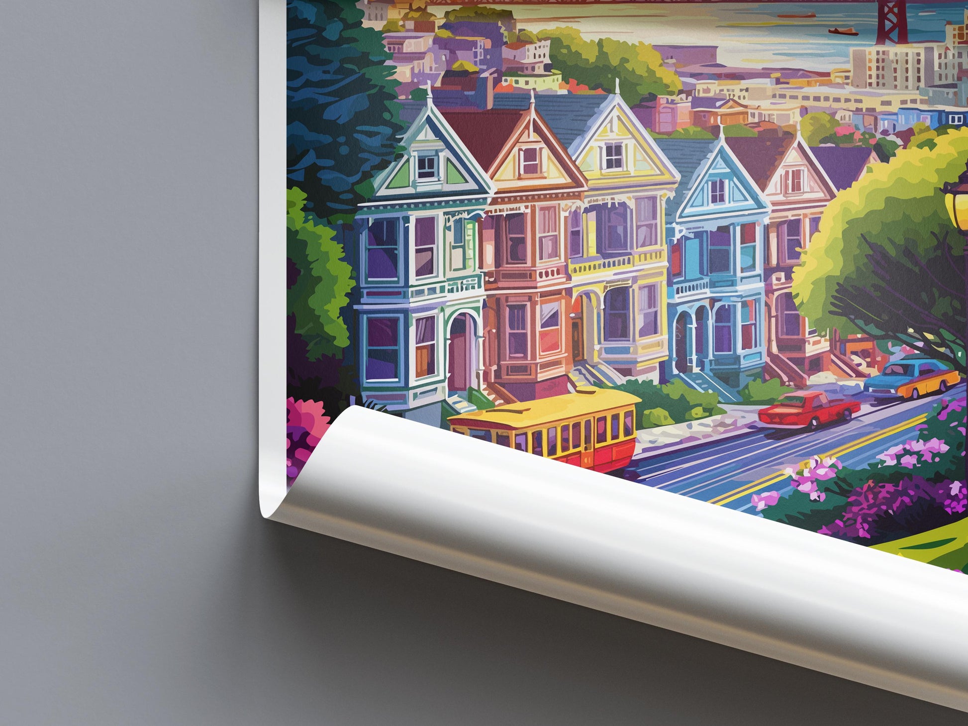 San Francisco Travel Poster California Wall Art Cityscape Print Golden Gate View Illustration Bay Area Decor SF Gift Souvenir Scene