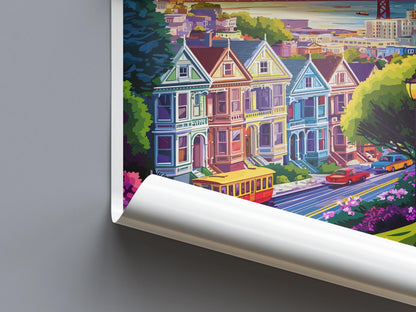 San Francisco Travel Poster California Wall Art Cityscape Print Golden Gate View Illustration Bay Area Decor SF Gift Souvenir Scene