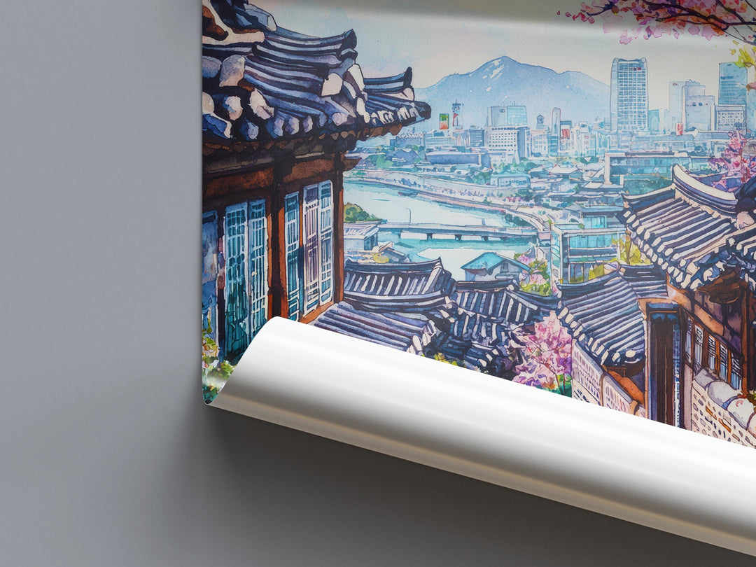 Seoul Watercolor Poster Seoul Travel Print Seoul South Korea Art Seoul City Decor Seoul Wall Art