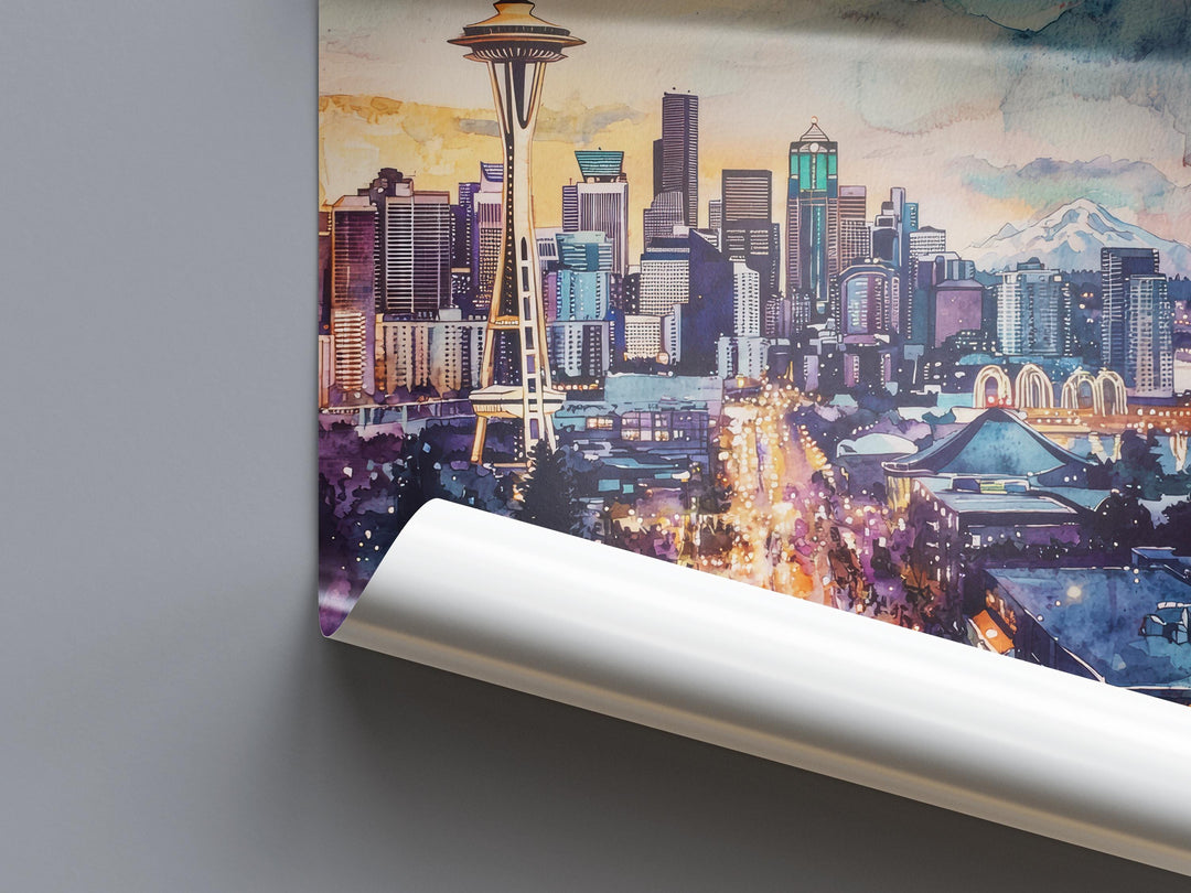 Seattle Watercolor Poster Seattle Travel Print Seattle City Art Seattle Washington Decor Seattle Wall Art