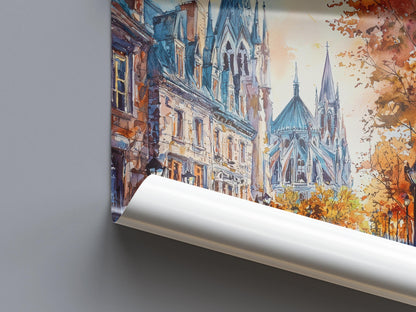 Montreal Watercolor Poster Montreal Travel Print Montreal Canada Art Montreal City Decor Montreal Wall Art