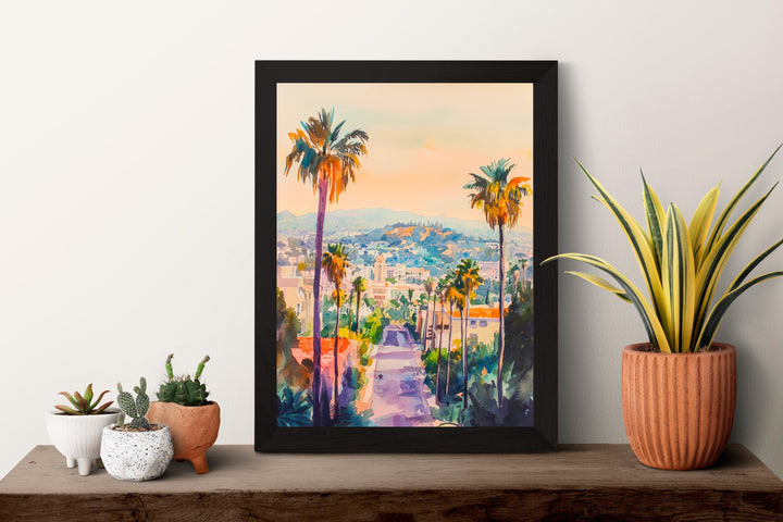 Los Angeles Watercolor Poster Los Angeles Travel Print Los Angeles California Art LA Skyline Wall Decor Hollywood Cityscape Print