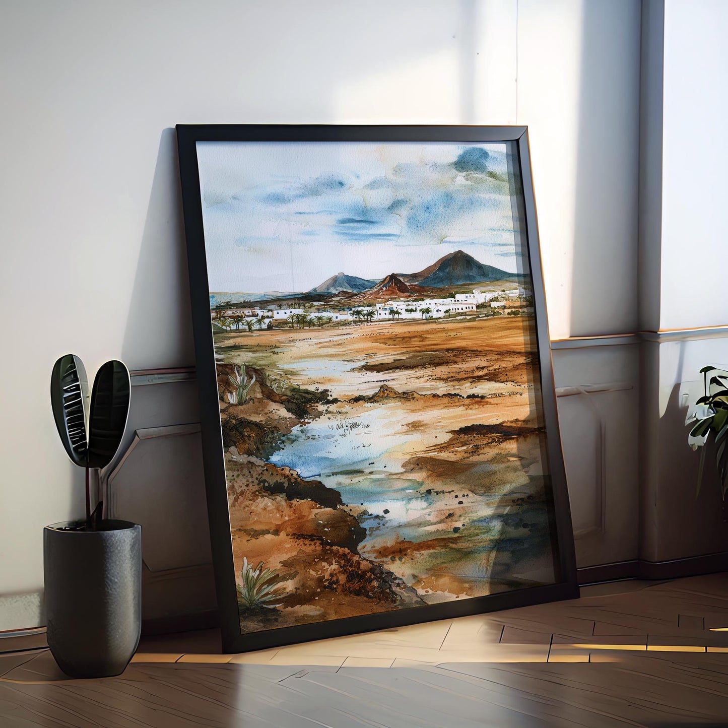 Lanzarote Watercolor Poster Lanzarote Travel Print Lanzarote Spain Wall Art Canary Islands Decor Volcanic Landscape Coastal Scene Print