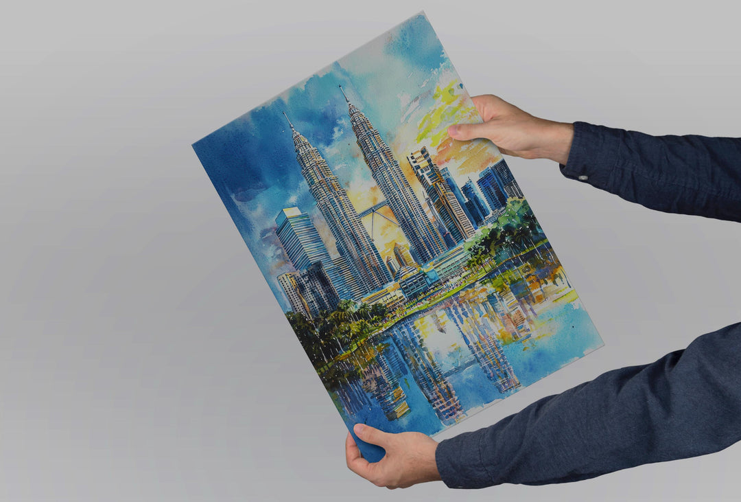 Kuala Lumpur Watercolor Poster Kuala Lumpur Travel Print Malaysia City Wall Art KL Skyline Decor Petronas Towers Urban Landscape Print