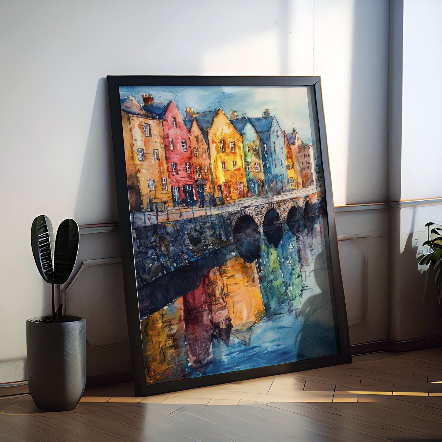 Galway Watercolor Poster Galway Travel Print Ireland Wall Art Galway City Decor Irish Coastal Scene Colorful Street Landscape Print
