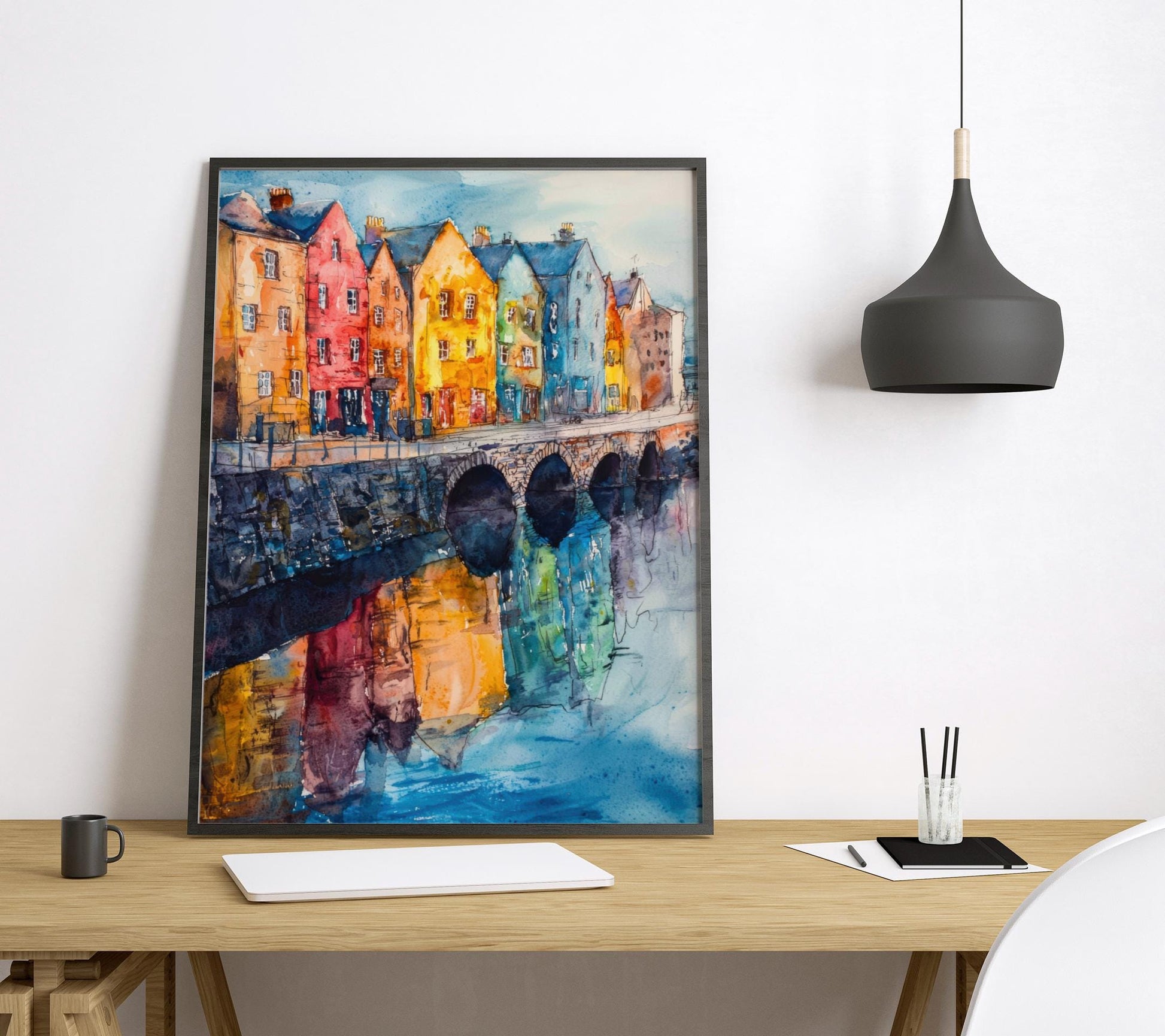 Galway Watercolor Poster Galway Travel Print Ireland Wall Art Galway City Decor Irish Coastal Scene Colorful Street Landscape Print