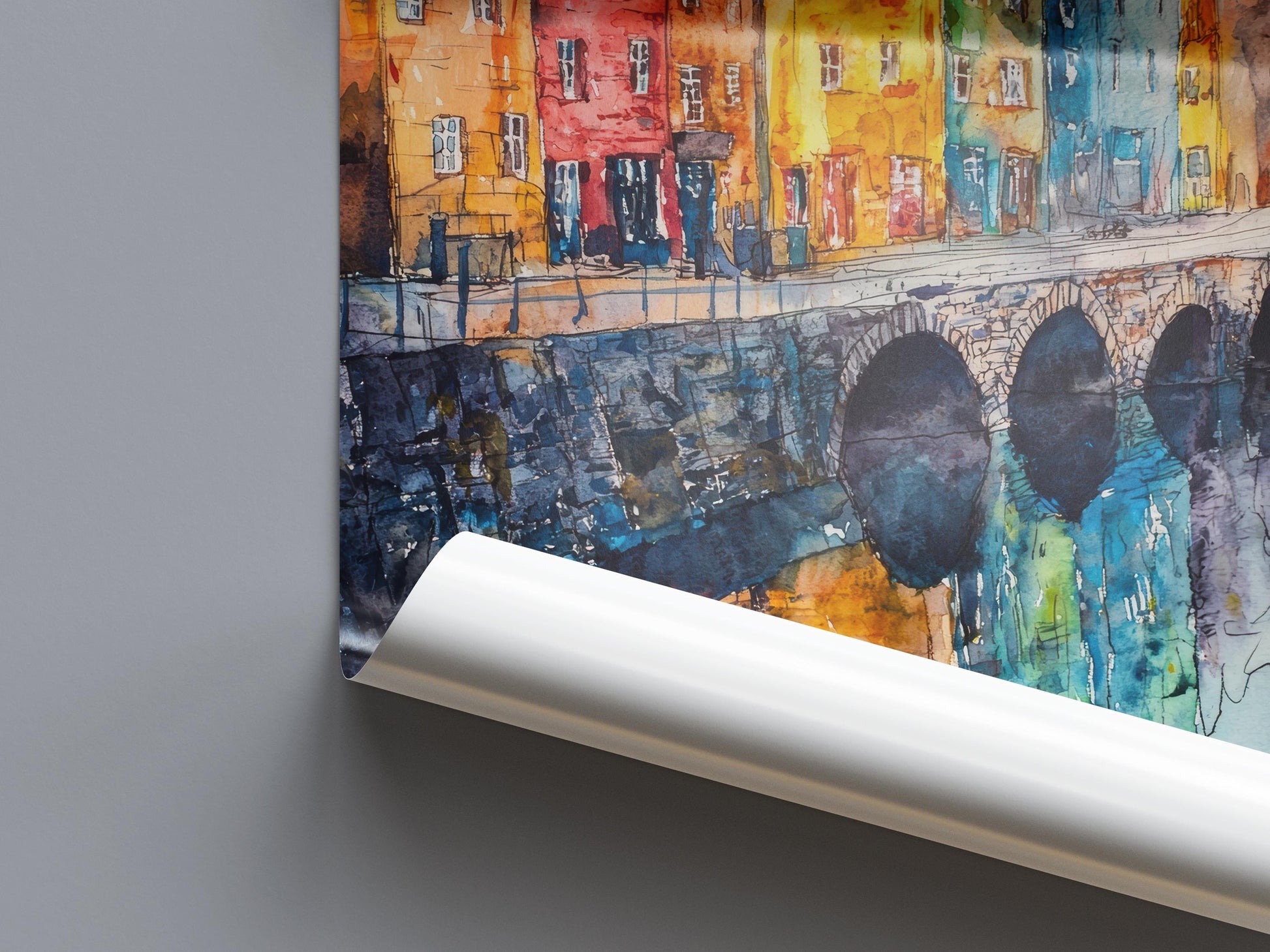 Galway Watercolor Poster Galway Travel Print Ireland Wall Art Galway City Decor Irish Coastal Scene Colorful Street Landscape Print
