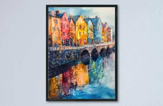 Galway Watercolor Poster Galway Travel Print Ireland Wall Art Galway City Decor Irish Coastal Scene Colorful Street Landscape Print
