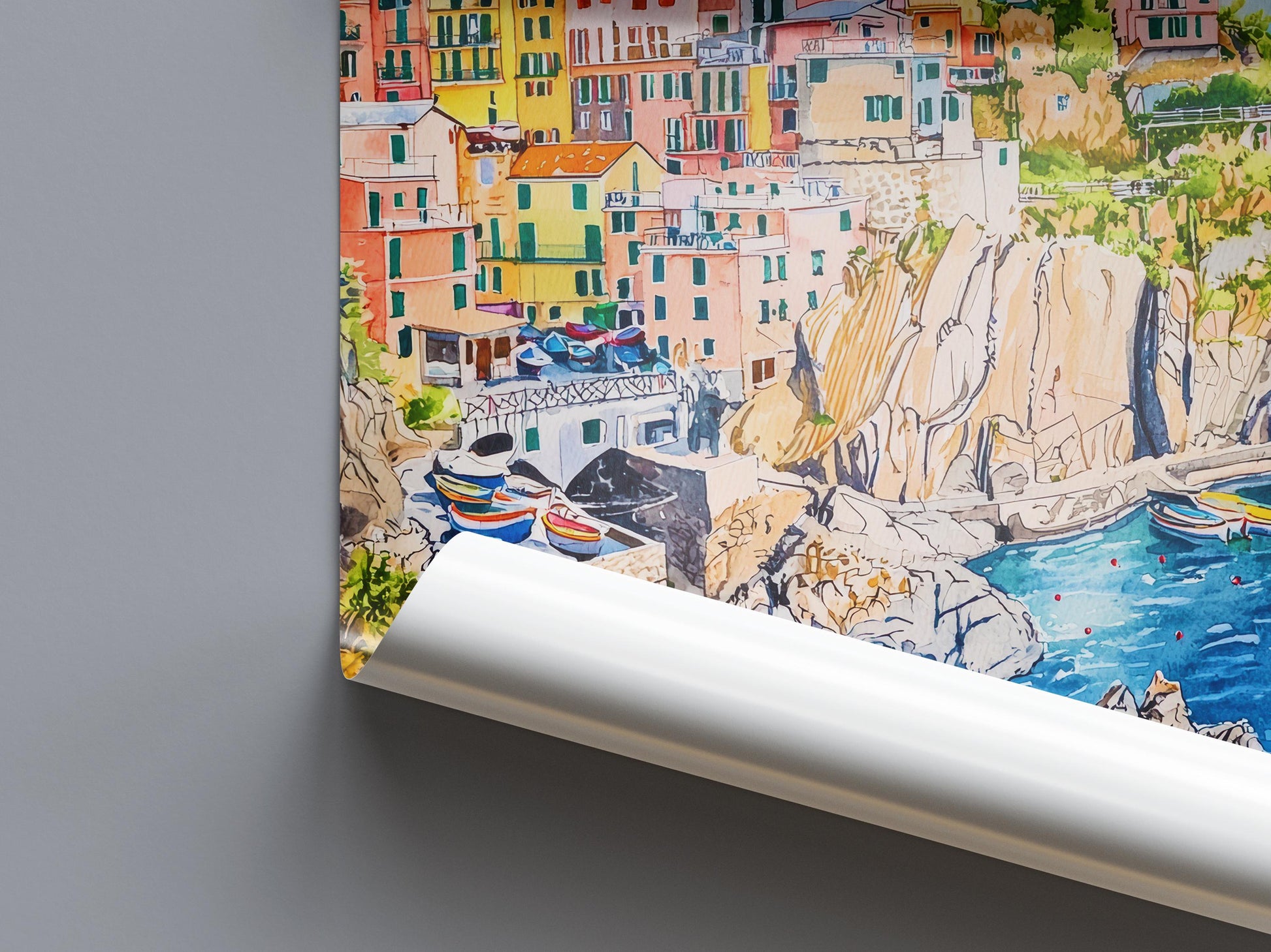 Cinque Terre Watercolor Poster Italy Travel Print Italian Coast Wall Art Cinque Terre Decor Colorful Village Cliffside Seaside Print