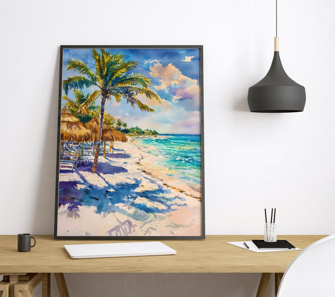 Cancun Watercolor Poster Cancun Travel Print Mexico Wall Art Cancun Beach Decor Caribbean Coast Landscape Tropical Vacation Scene Print