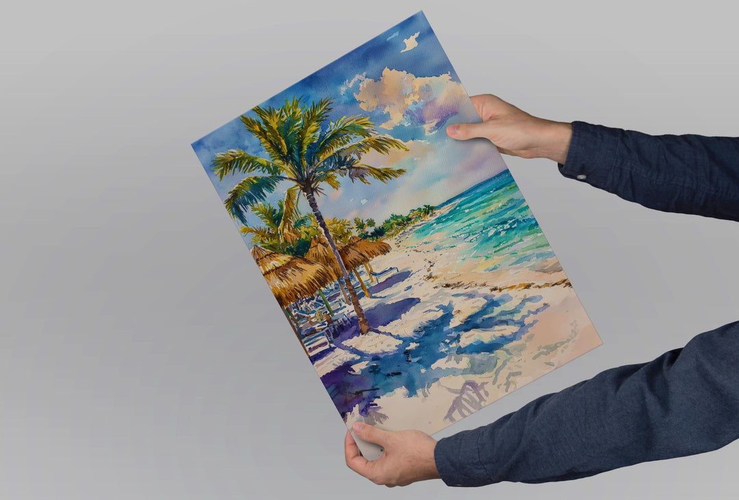 Cancun Watercolor Poster Cancun Travel Print Mexico Wall Art Cancun Beach Decor Caribbean Coast Landscape Tropical Vacation Scene Print