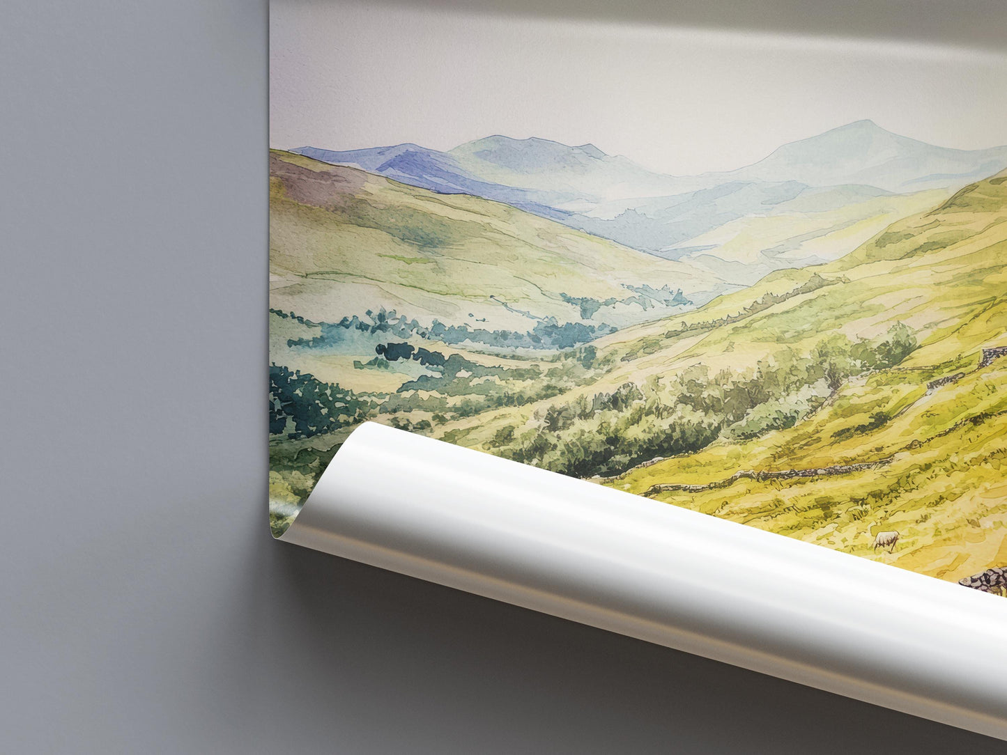 Brecon Beacons Watercolor Poster Wales Travel Print UK National Park Wall Art Brecon Landscape Decor Mountain Scene Countryside Print