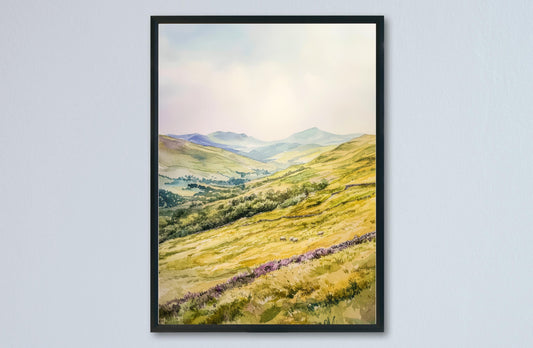 Brecon Beacons Watercolor Poster Wales Travel Print UK National Park Wall Art Brecon Landscape Decor Mountain Scene Countryside Print