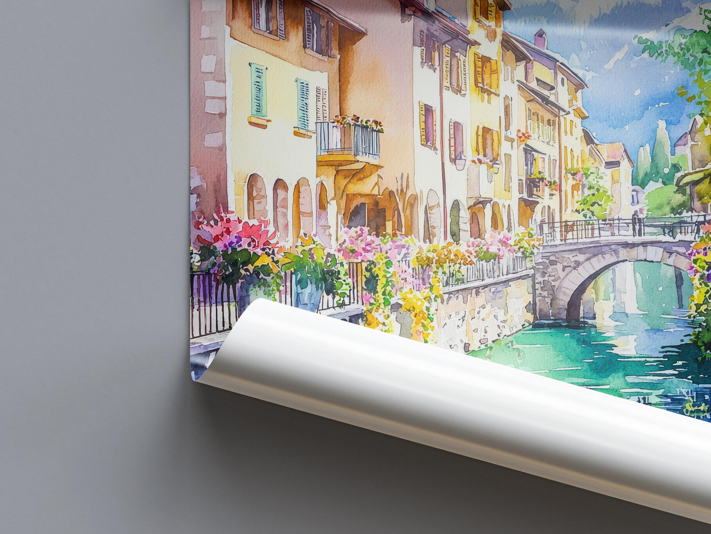 Annecy Watercolor Poster Annecy Travel Print France Wall Art French Alps Decor Annecy Lake Scene Canal City Landscape Architecture Print