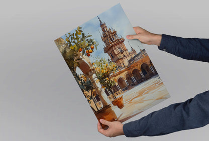 Seville Watercolor Poster Seville Travel Print Seville Wall Art Seville Cityscape Painting Seville Souvenir Spain Decor