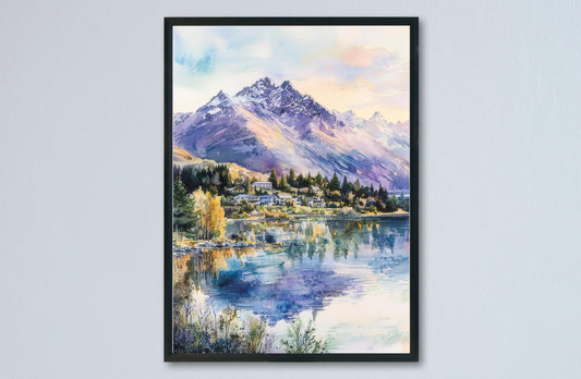 Queenstown Watercolor Poster Queenstown Travel Print Queenstown Wall Art Queenstown Landscape Painting New Zealand Decor