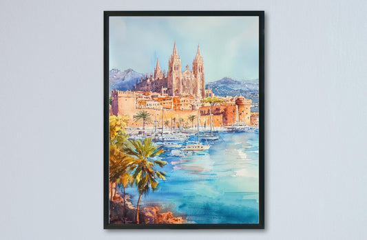 Palma de Mallorca Watercolor Poster Palma Travel Print Palma Wall Art Palma City Painting Mallorca Souvenir Spain Decor