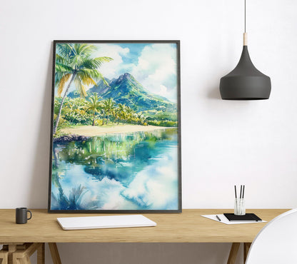 Mauritius Watercolor Poster Mauritius Travel Print Mauritius Wall Art Mauritius Landscape Painting Island Souvenir Decor