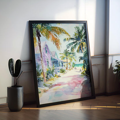 Key West Watercolor Poster Key West Travel Print Key West Wall Art Key West Painting Florida Souvenir Coastal Decor