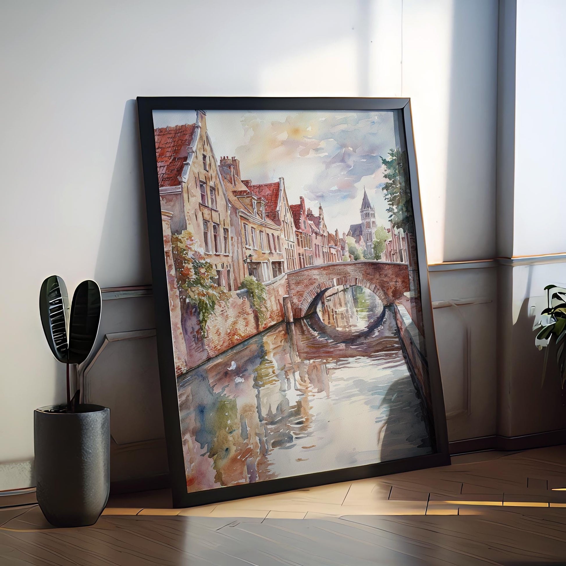 Bruges Watercolor Poster Bruges Travel Print Bruges Wall Art Bruges Cityscape Painting Bruges Souvenir Belgium Decor