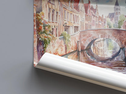 Bruges Watercolor Poster Bruges Travel Print Bruges Wall Art Bruges Cityscape Painting Bruges Souvenir Belgium Decor