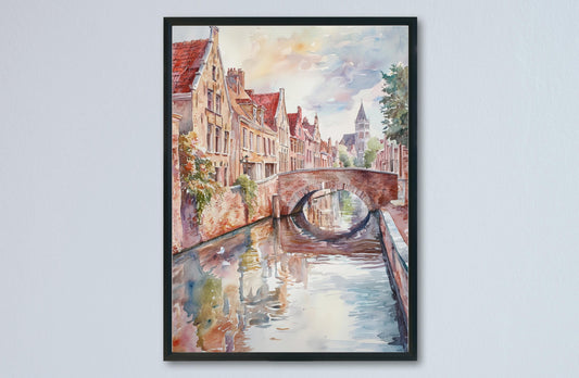 Bruges Watercolor Poster Bruges Travel Print Bruges Wall Art Bruges Cityscape Painting Bruges Souvenir Belgium Decor