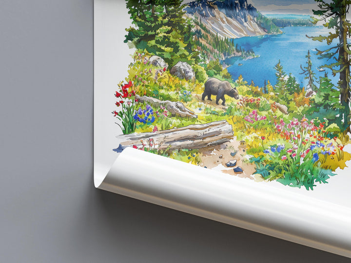 Mount Rainier Watercolor Poster Mount Rainier Travel Print Washington Wall Art National Park Decor Mountain Scene Alpine Landscape Print