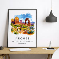 Arches National Park Watercolor Poster Arches Travel Print Utah Wall Art Arches Landscape Decor Desert Arch Scene Southwest Nature Print