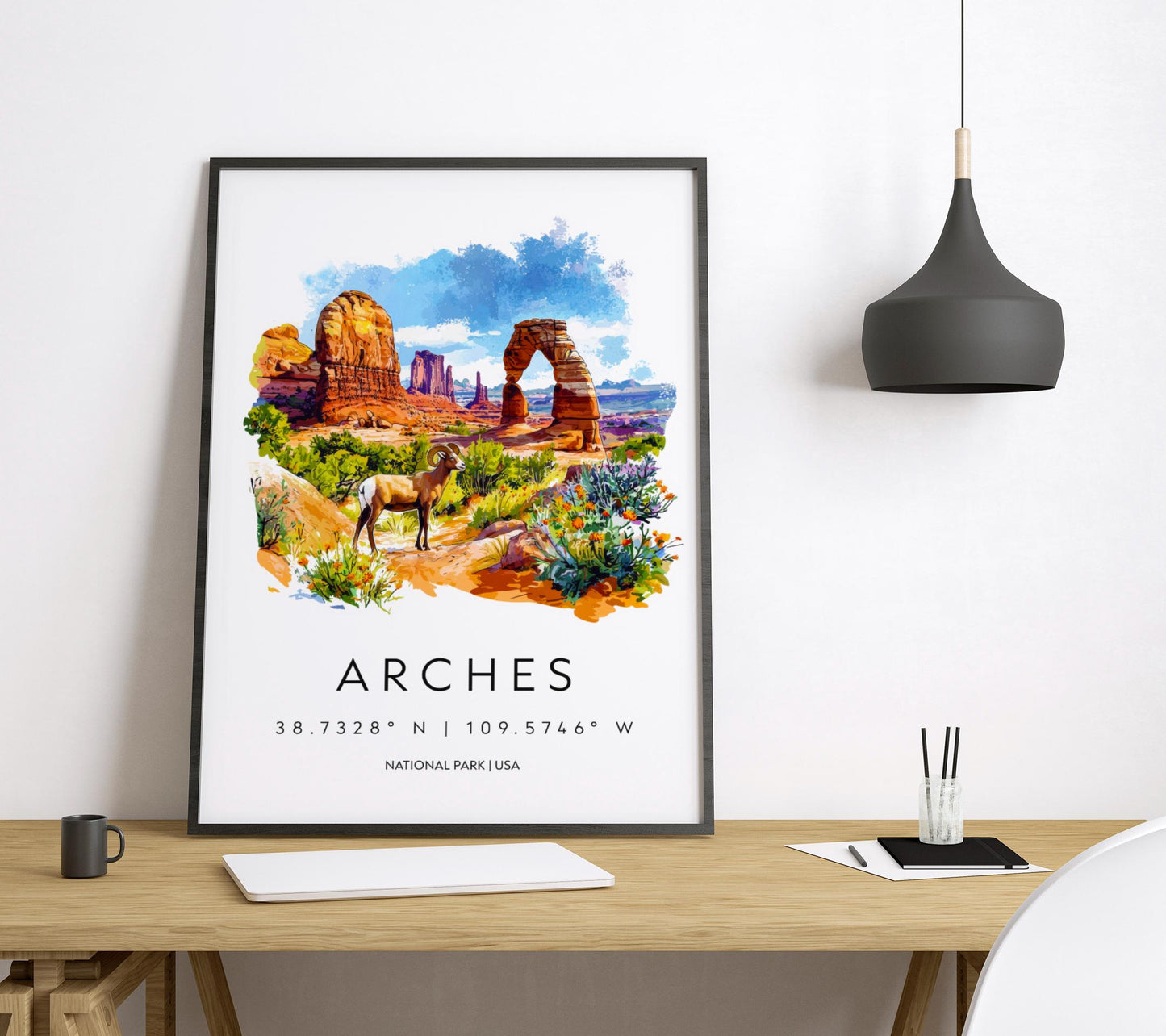 Arches National Park Watercolor Poster Arches Travel Print Utah Wall Art Arches Landscape Decor Desert Arch Scene Southwest Nature Print