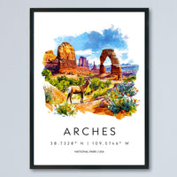 Arches National Park Watercolor Poster Arches Travel Print Utah Wall Art Arches Landscape Decor Desert Arch Scene Southwest Nature Print