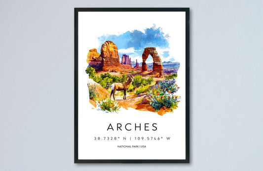 Arches National Park Watercolor Poster Arches Travel Print Utah Wall Art Arches Landscape Decor Desert Arch Scene Southwest Nature Print