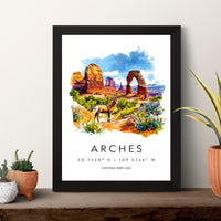 Arches National Park Watercolor Poster Arches Travel Print Utah Wall Art Arches Landscape Decor Desert Arch Scene Southwest Nature Print