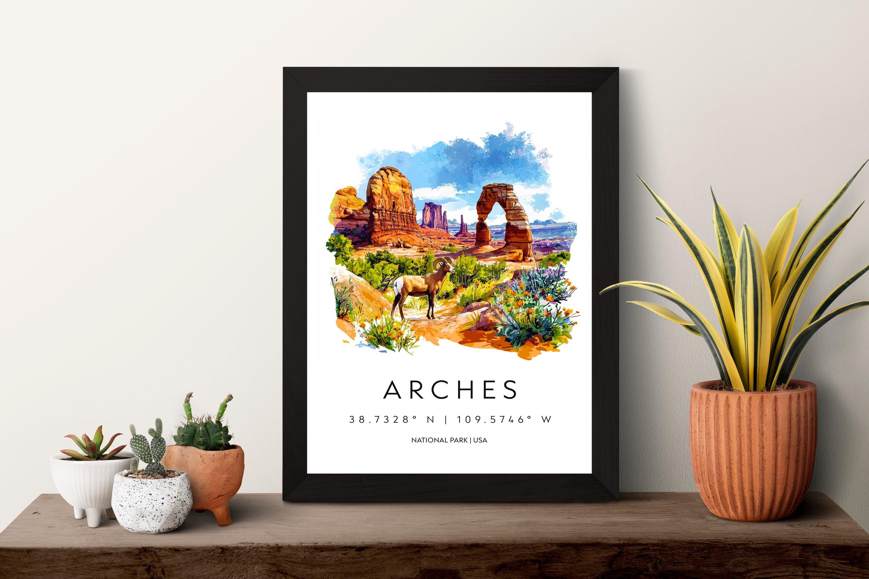 Arches National Park Watercolor Poster Arches Travel Print Utah Wall Art Arches Landscape Decor Desert Arch Scene Southwest Nature Print