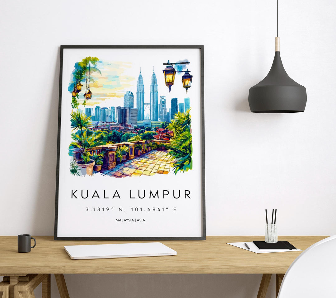 Kuala Lumpur Watercolor Poster Kuala Lumpur Travel Print KL Wall Art KL Cityscape Painting Kuala Lumpur Souvenir Malaysia Decor