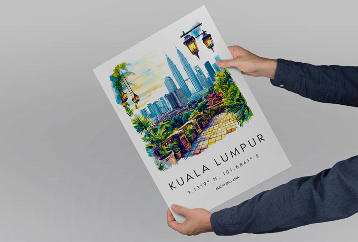 Kuala Lumpur Watercolor Poster Kuala Lumpur Travel Print KL Wall Art KL Cityscape Painting Kuala Lumpur Souvenir Malaysia Decor