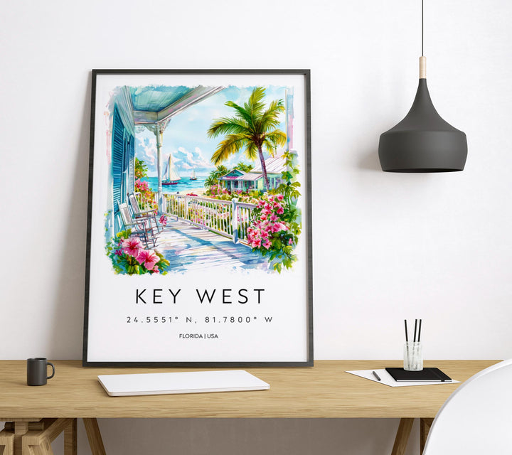 Key West Watercolor Poster Key West Travel Print Key West Wall Art Key West Painting Florida Souvenir Coastal Decor