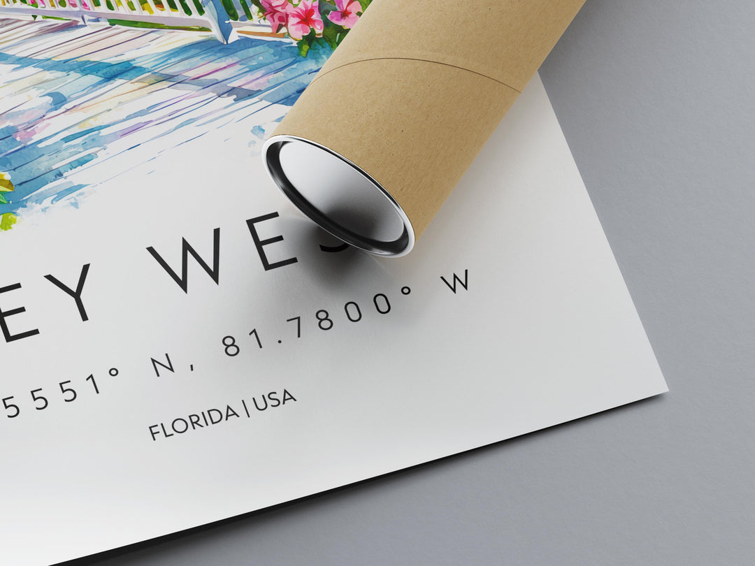 Key West Watercolor Poster Key West Travel Print Key West Wall Art Key West Painting Florida Souvenir Coastal Decor