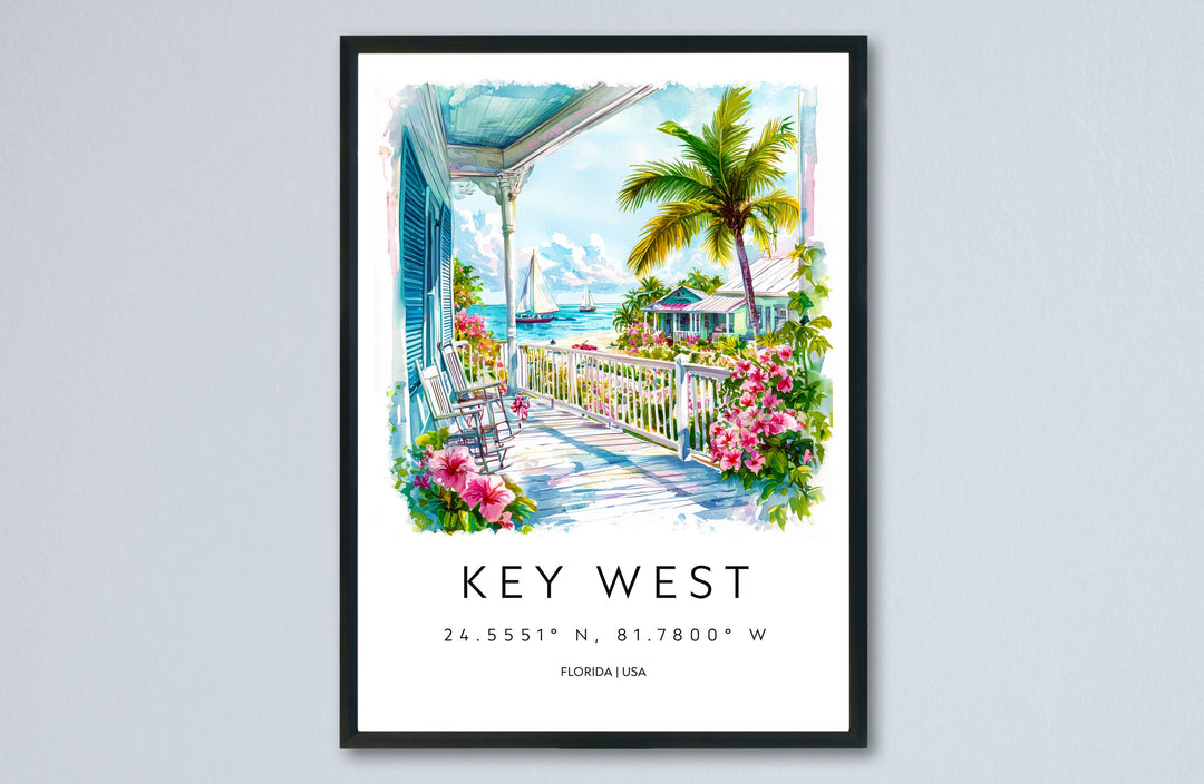 Key West Watercolor Poster Key West Travel Print Key West Wall Art Key West Painting Florida Souvenir Coastal Decor